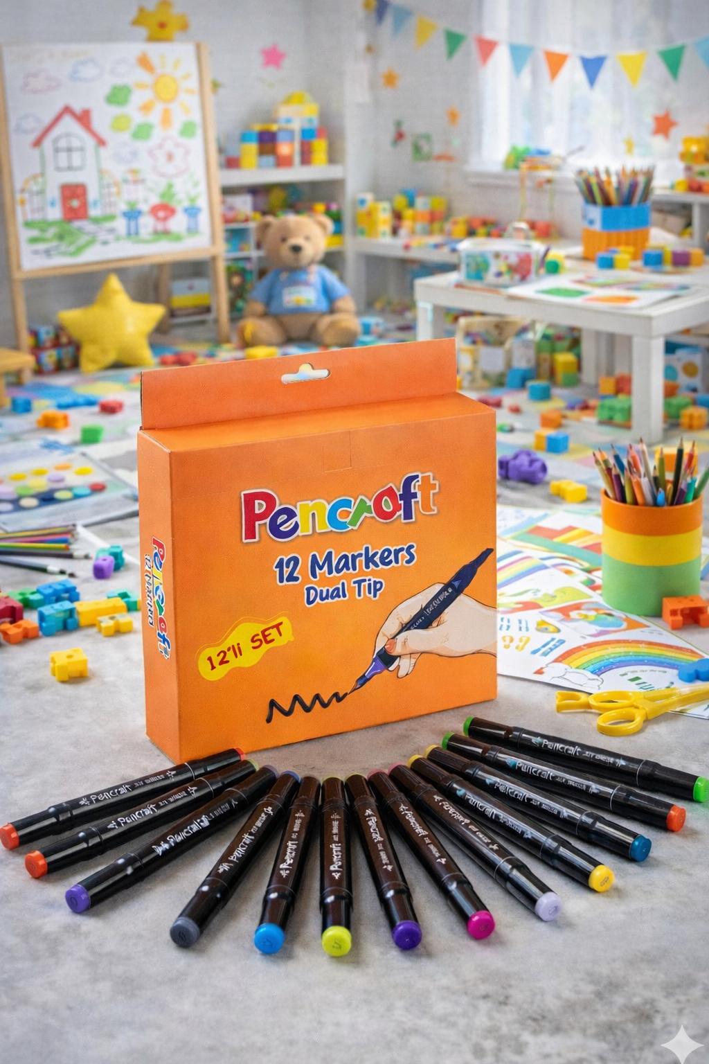 12 Renk Çift Uçlu Keçeli Kalem Boyama Seti