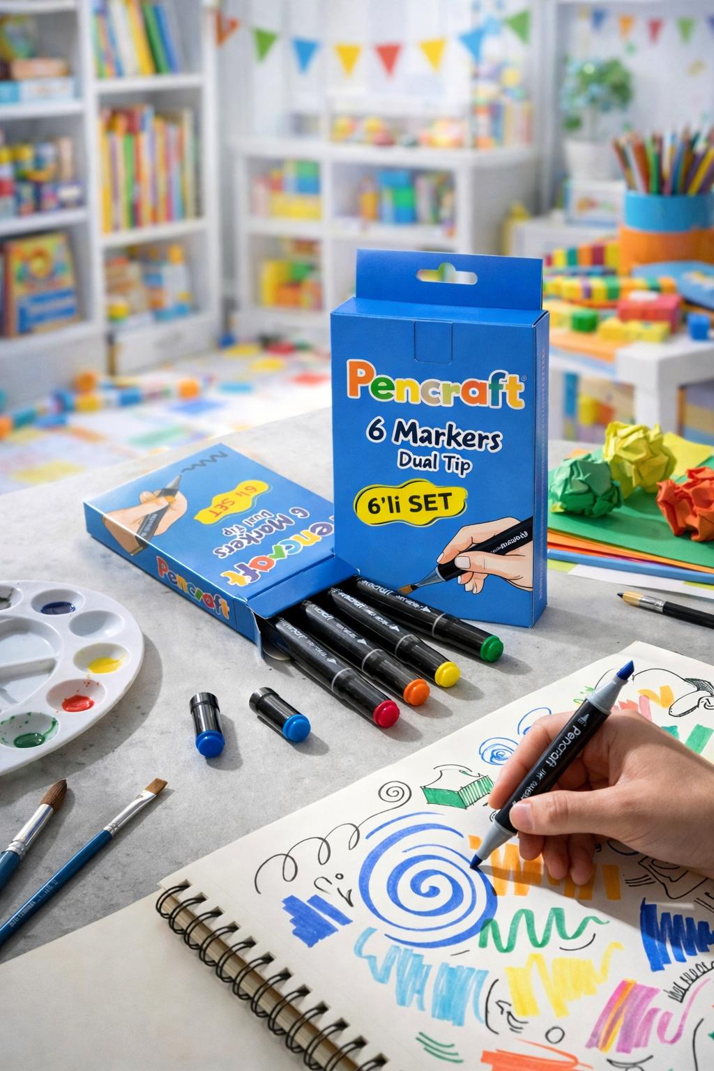6 Renk Çift Uçlu Kalem Boyama Seti