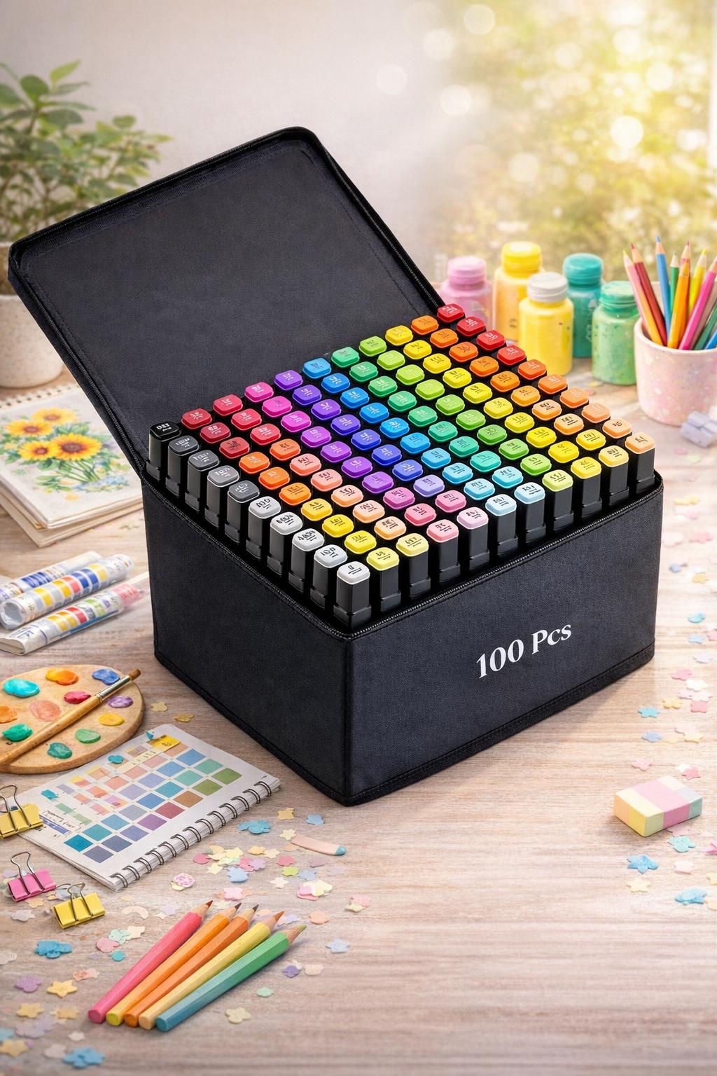 100'lü Çift Taraflı Profesyonel Marker Keçeli Kalem Seti