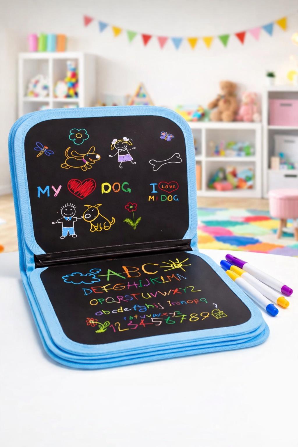 Eğitici Silinebilir Çocuklar İçin Çizim Defteri - 6 Kalem Hediyeli