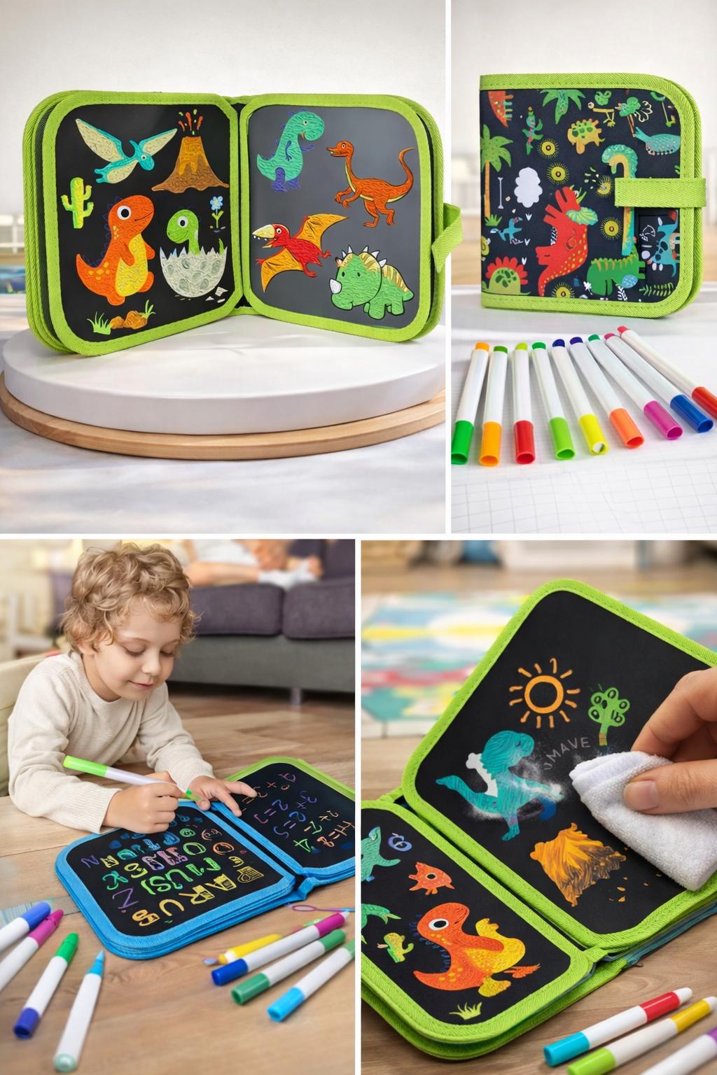 Eğitici Silinebilir Çocuklar İçin Çizim Defteri - 6 Kalem Hediyeli